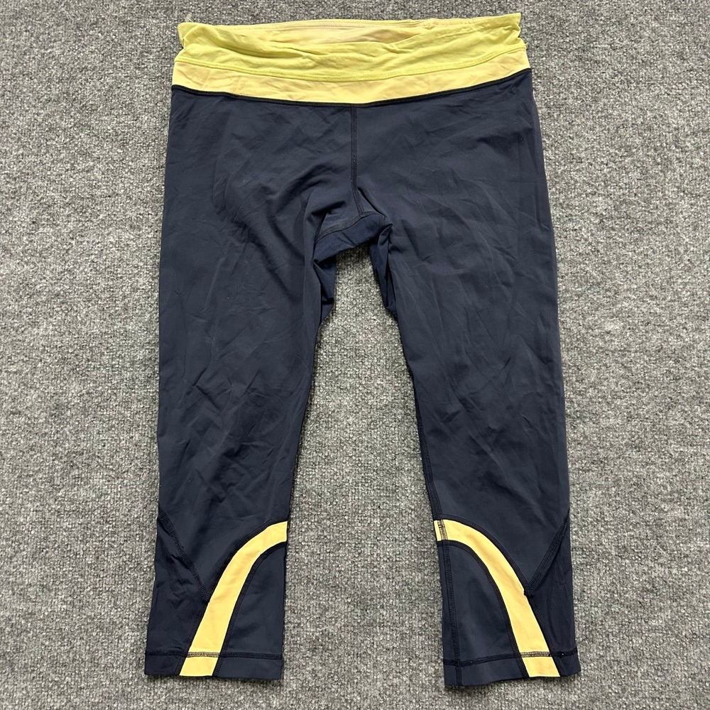 Lululemon Leggings Womens Size 10 Navy Blue Yellow Cropped Athletic Yoga Pants